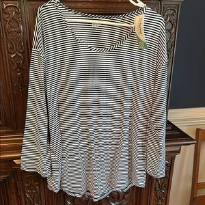 NWT Land’s End Navy and White 3/4 Sleeve Boxy Tee, women’s L 14-16